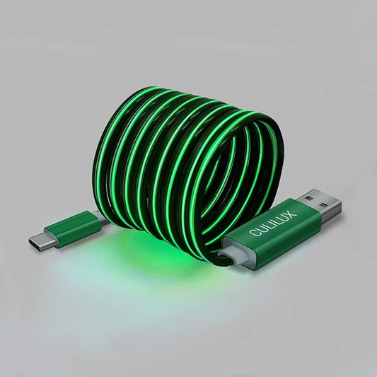 Glowing USB C Car Charge Cable-Green,2FT