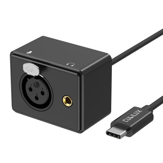 USB C to XLR Lapel/Dynamic Microphone and 3.5mm Headphone Out Splitter