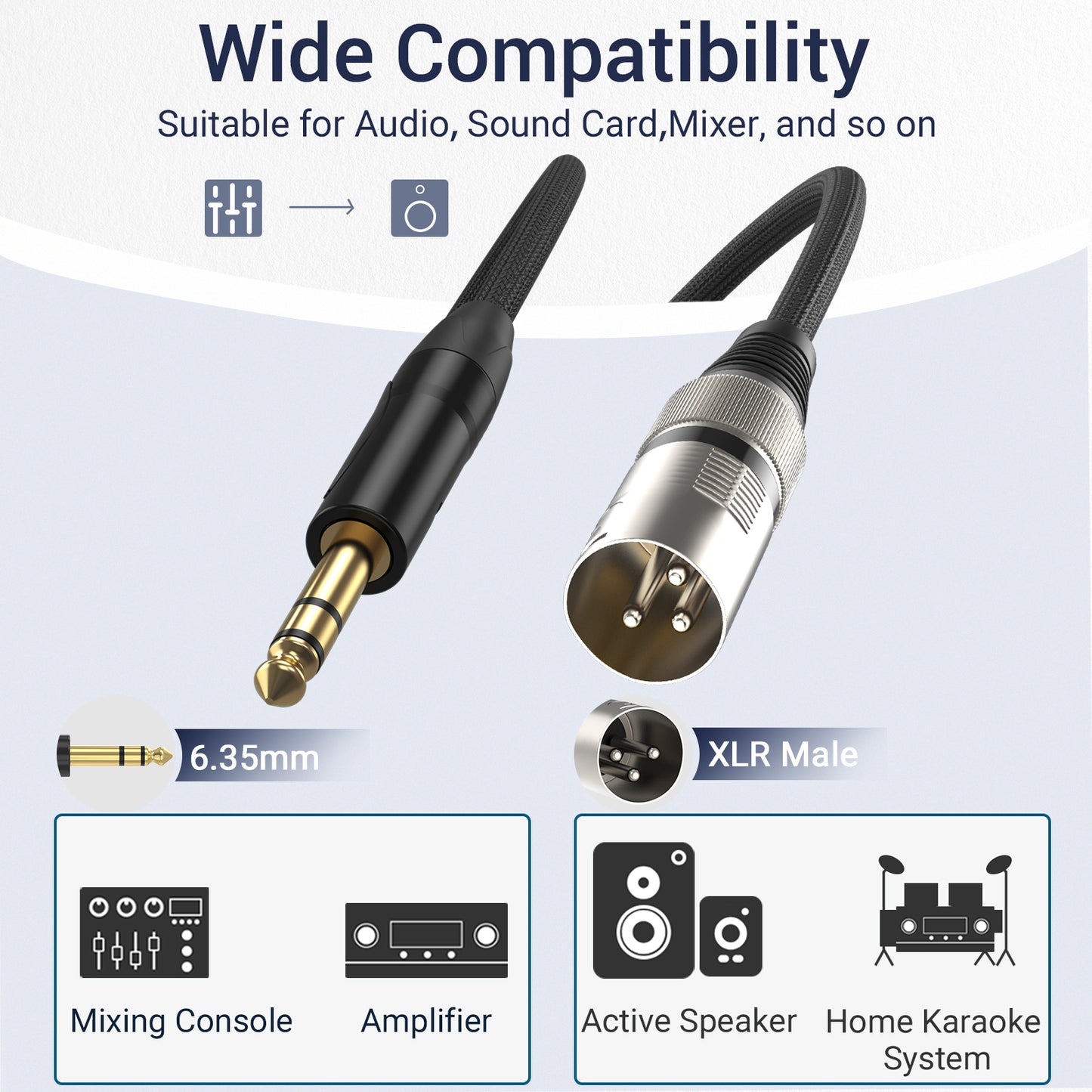 XLR Male to 6.35 TRS Jack Cable,6.5 FT