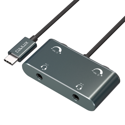 USB C Dual Headset Adapter with Volume Control