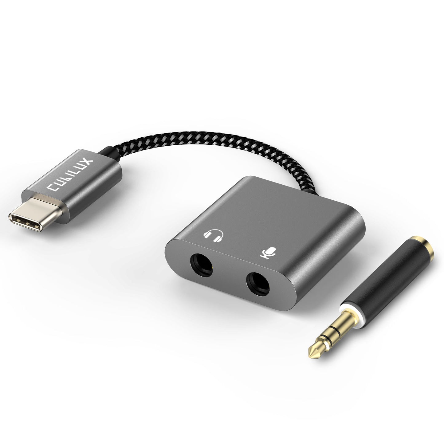 USB C to 2*3.5mm Audio&MIC Splitter-Gray