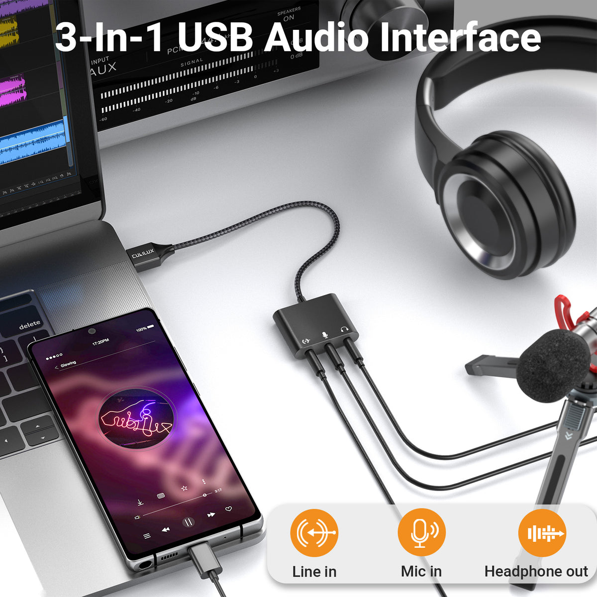 USB A to 3.5mm Recording Adapter, 1/8" Aux to USB Line in Adapter