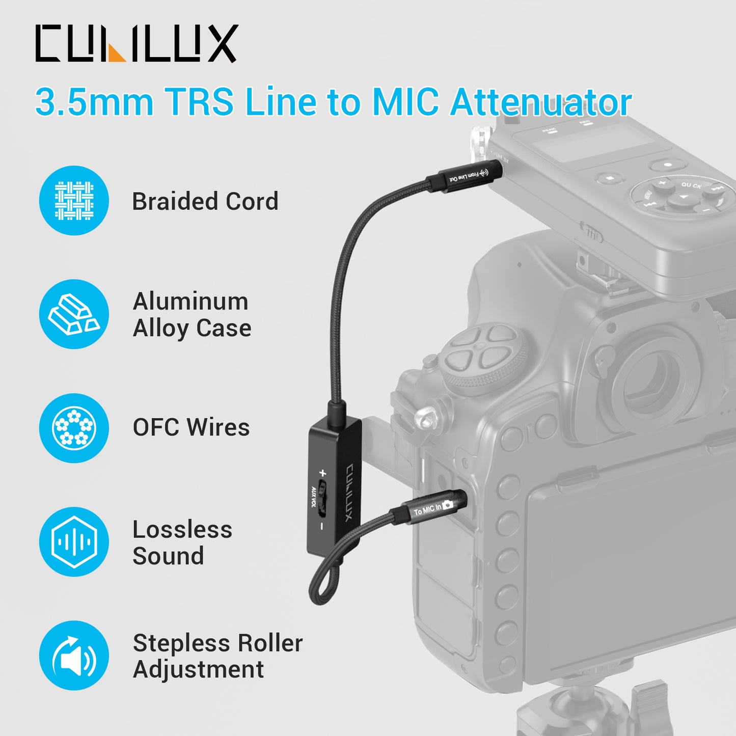 3.5mm Line Level to Microphone Level Attenuator Cable,1 FT