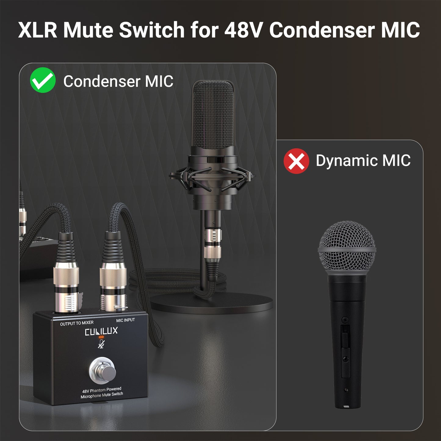 MMX-3 XLR Footswitch Mute Switch for 48V Condenser Microphone
