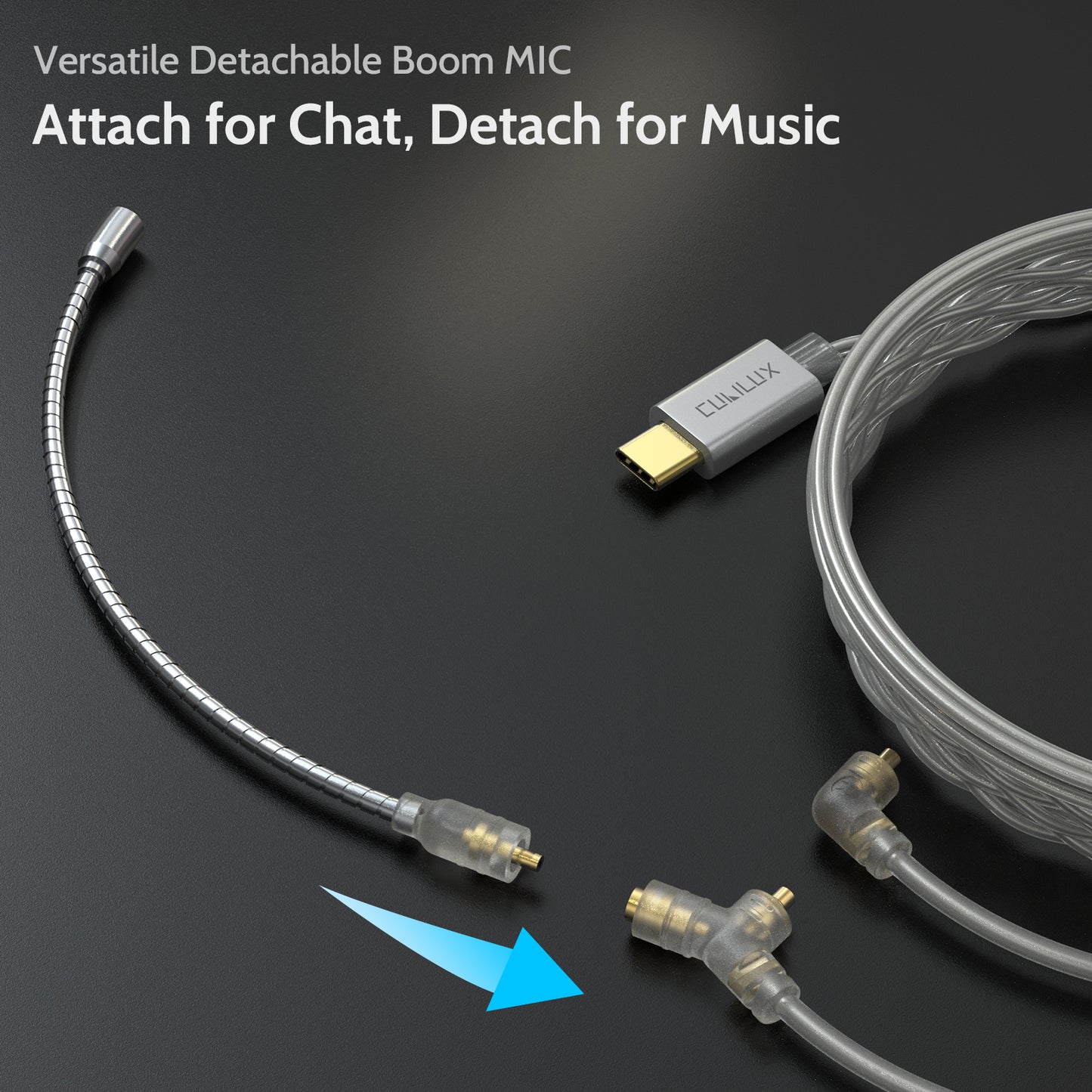 USB C MMCX Cable with Boom MIC