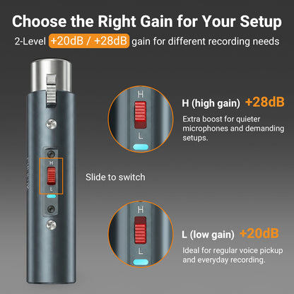 XLR Dynamic Microphone Preamp, 2-Level 20dB/28dB Gain