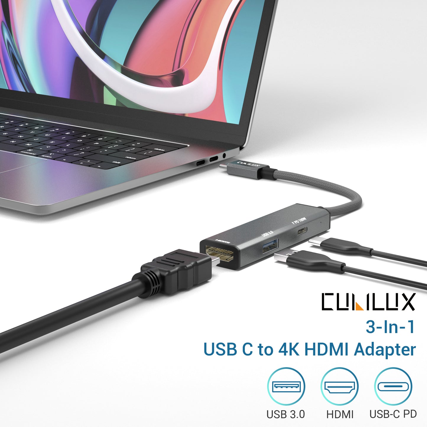 3-In-1 USB C to 4K HDMI Adapter with USB 3.0