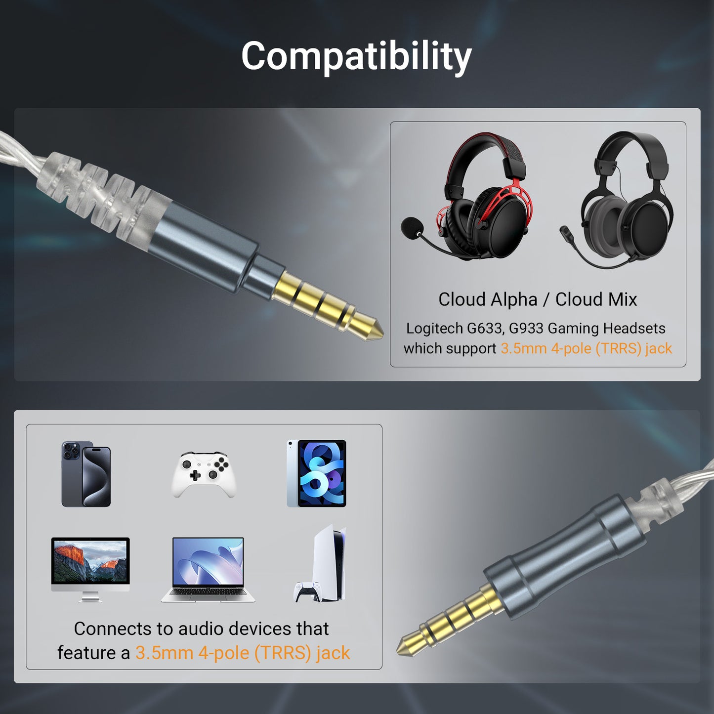 3.5mm TRRS Headset Replacement Cable with Mic Mute & Volume Control