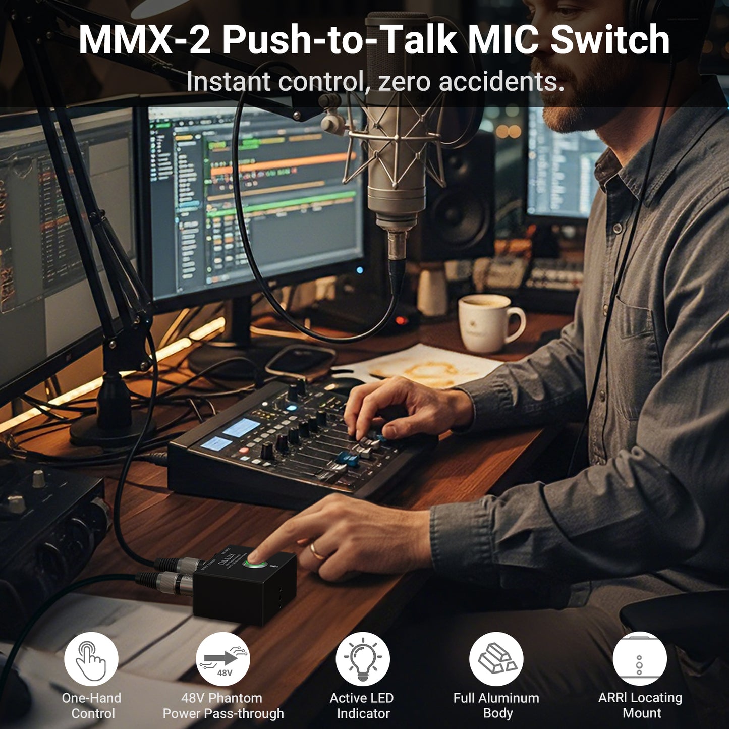 MMX-2 XLR Push-to-Talk (PTT) Microphone Switch - 48V Phantom Power Pass