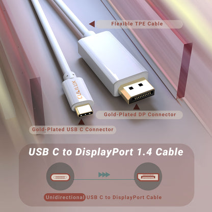 USB C to DisplayPort 1.4 Cord-White