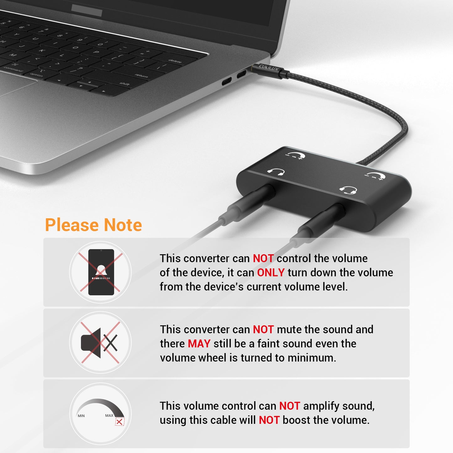 3.5mm Dual Headphone Splitter with Volume Control