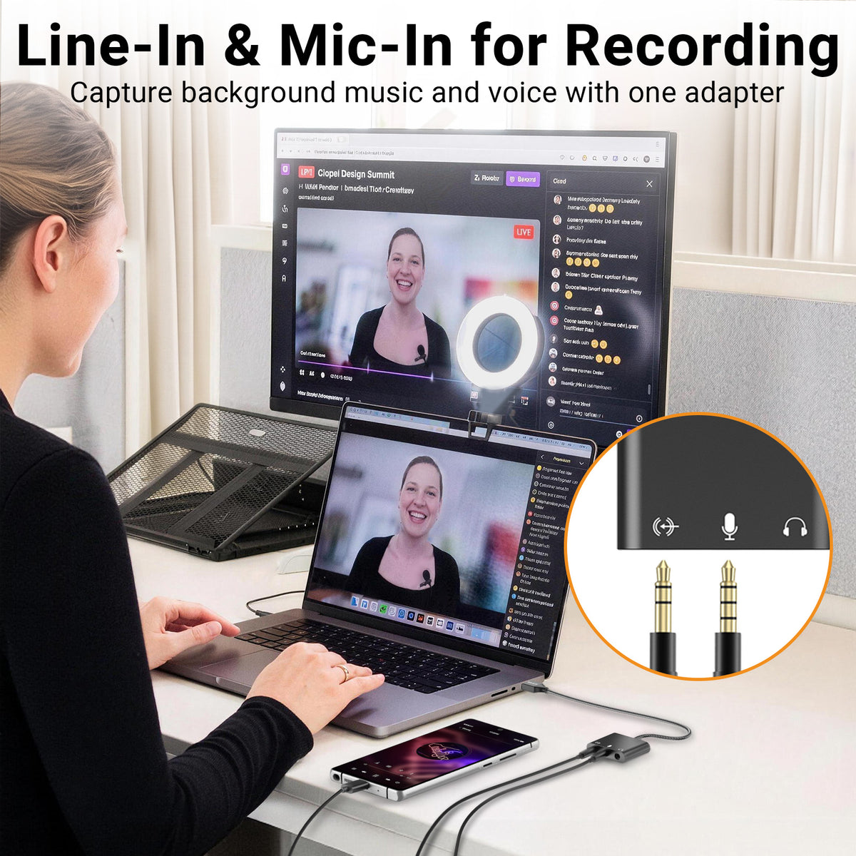 USB A to 3.5mm Recording Adapter, 1/8" Aux to USB Line in Adapter