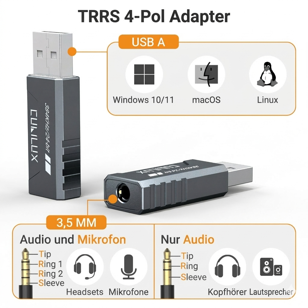 USB to 3.5mm Audio Adapter, Hi-Res 384KHz/32-bit USB A DAC Dongle