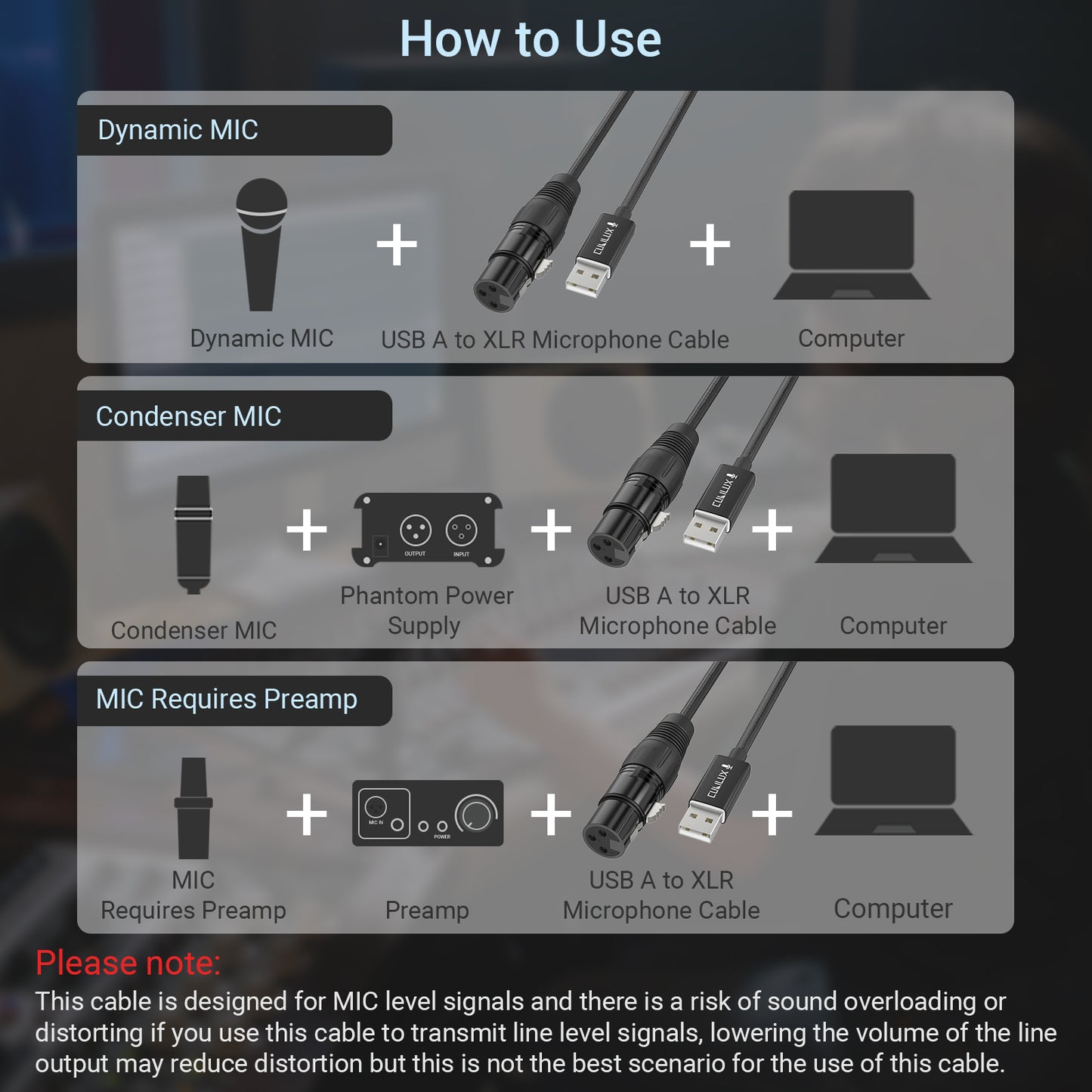XLR Microphone to USB A Cable,6.6 FT