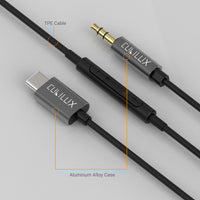 USB C to 3.5mm Audio Cable, BLACK&GREY,4FT