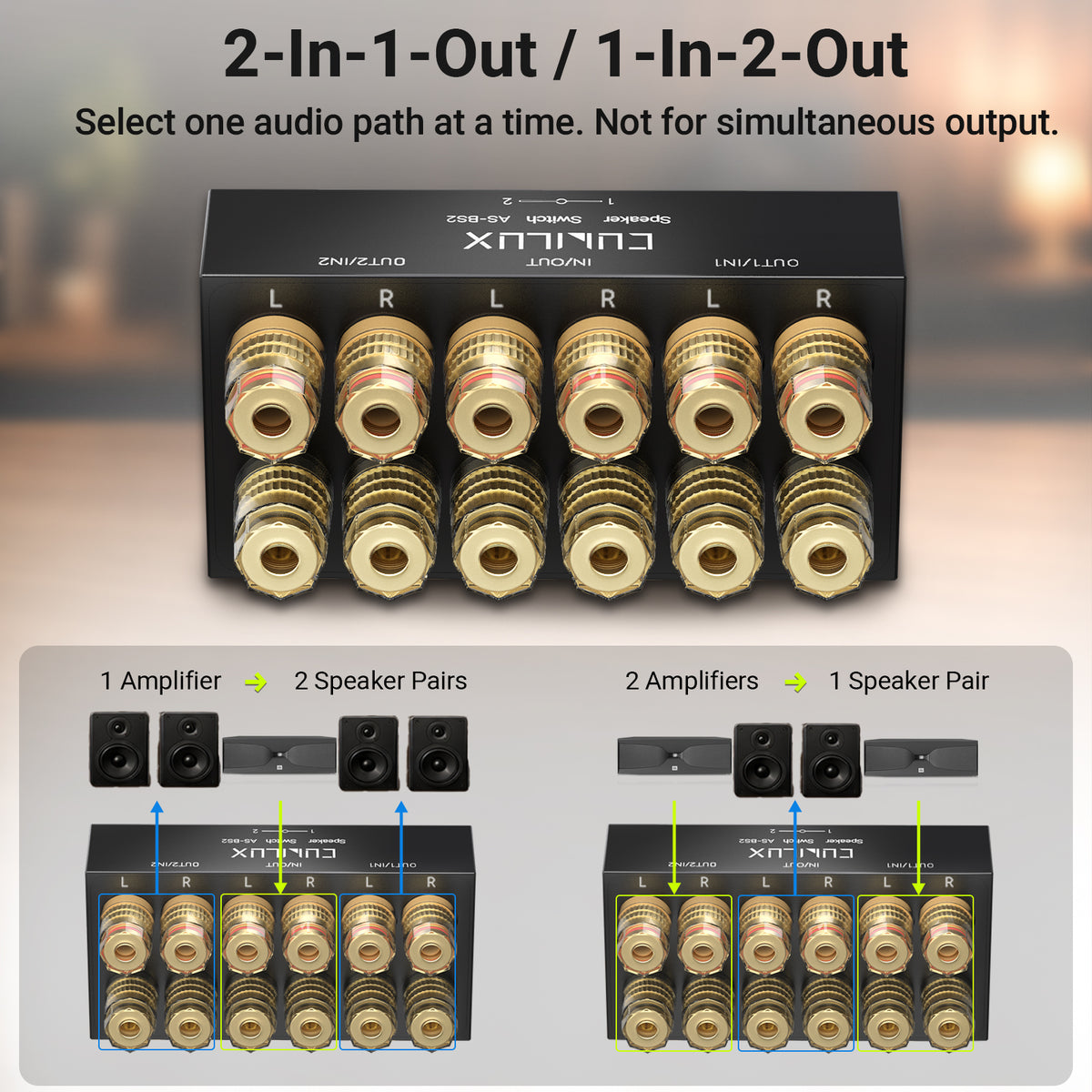 AS-BS2 Speaker Selector Switch Box, 2 Way A/B Amp Switcher