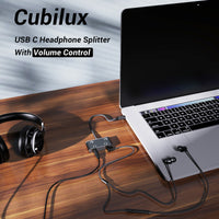 USB C Dual Headphone Splitter with Volume Control