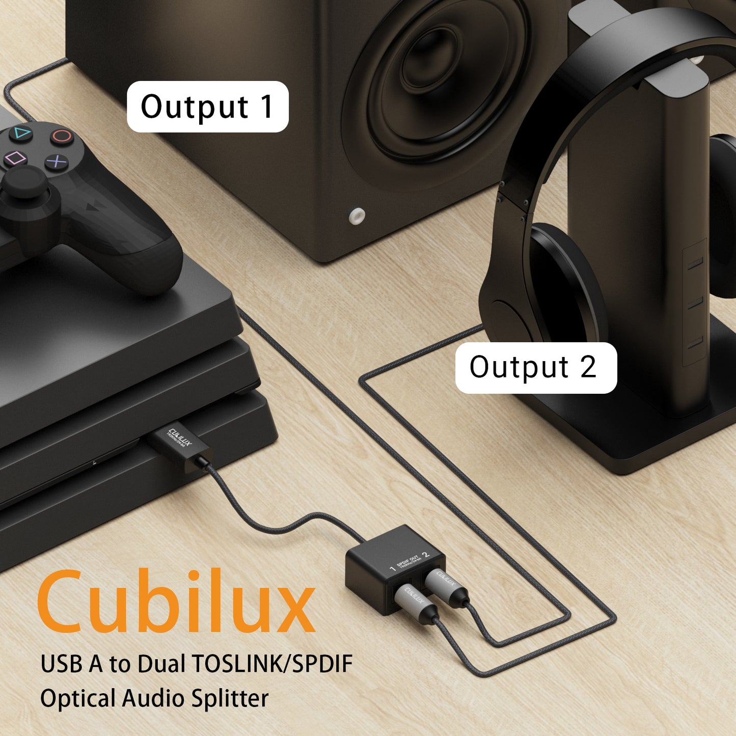 USB A to 2-Way SPDIF Optical Audio Splitter