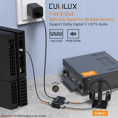 1-to-3 SPDIF/Toslink Optical Audio Splitter