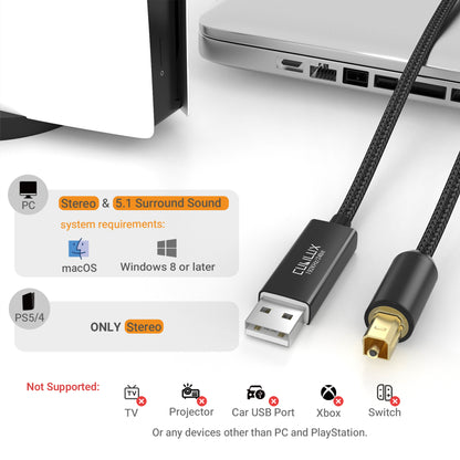 USB A to TOSLINK Optical Audio Cable