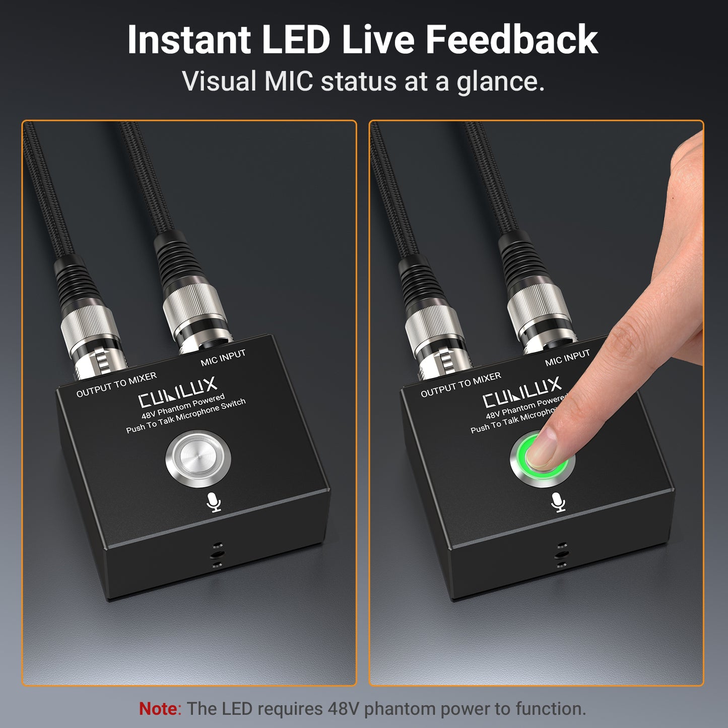 MMX-2 XLR Push-to-Talk (PTT) Microphone Switch - 48V Phantom Power Pass