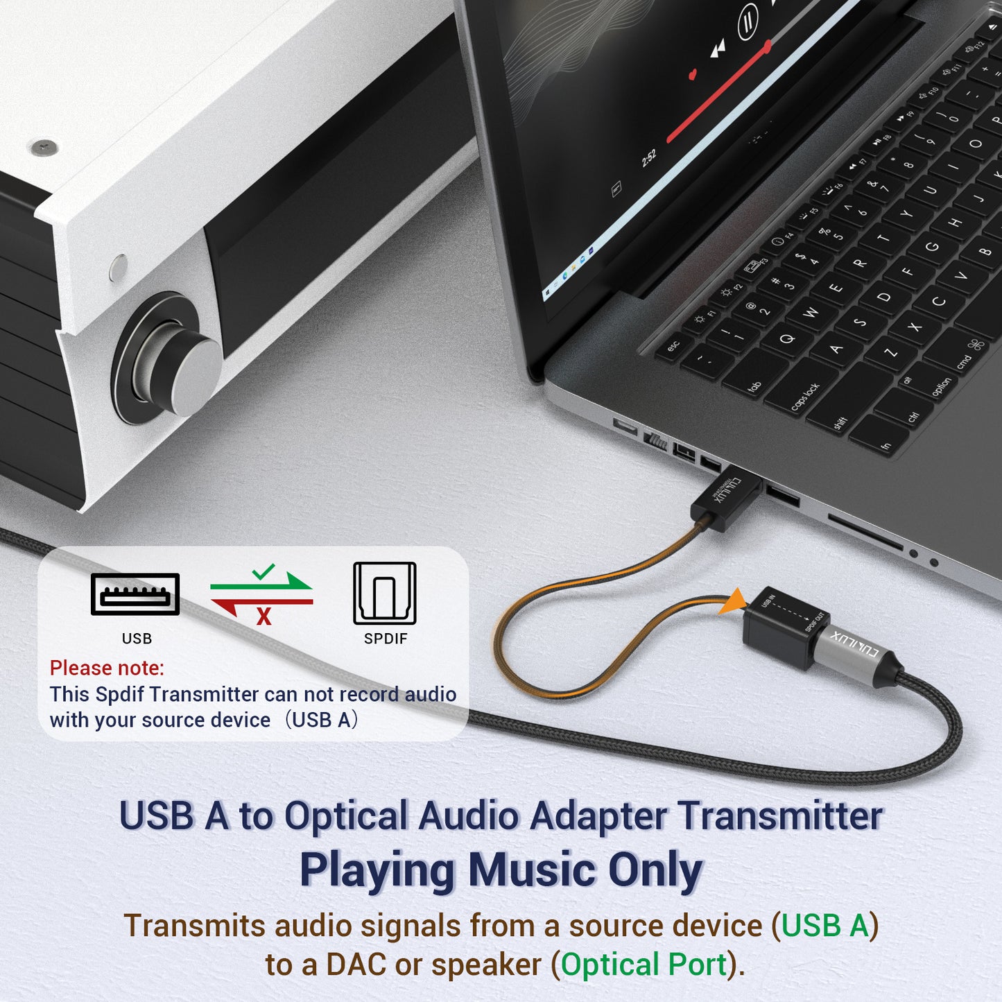 USB A to TOSLINK Optical Audio Adapter-Black