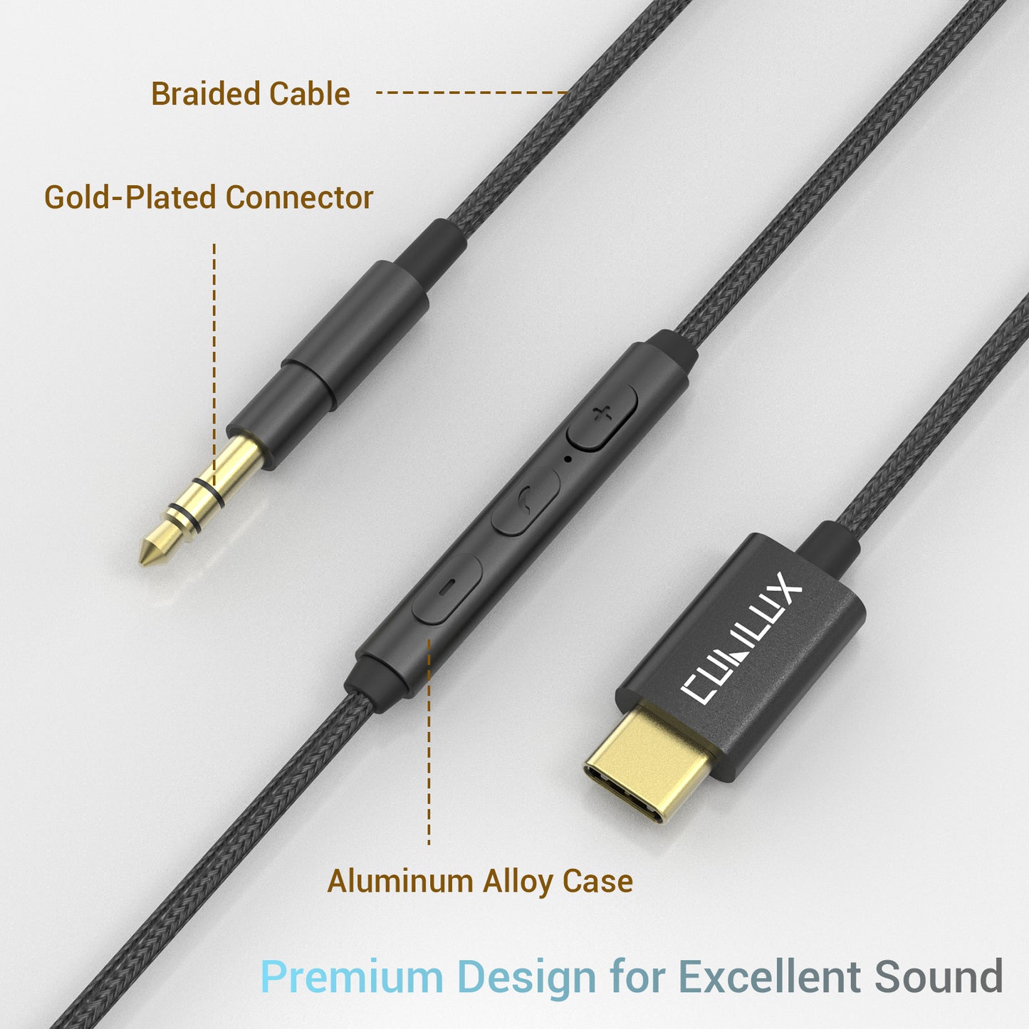 USB C to 3.5mm Headphone Cable with MIC-Black