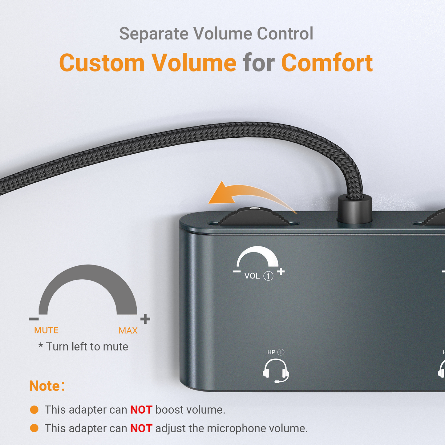 USB C Dual Headset Adapter with Volume Control