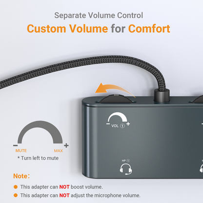 USB C Dual Headset Adapter with Volume Control