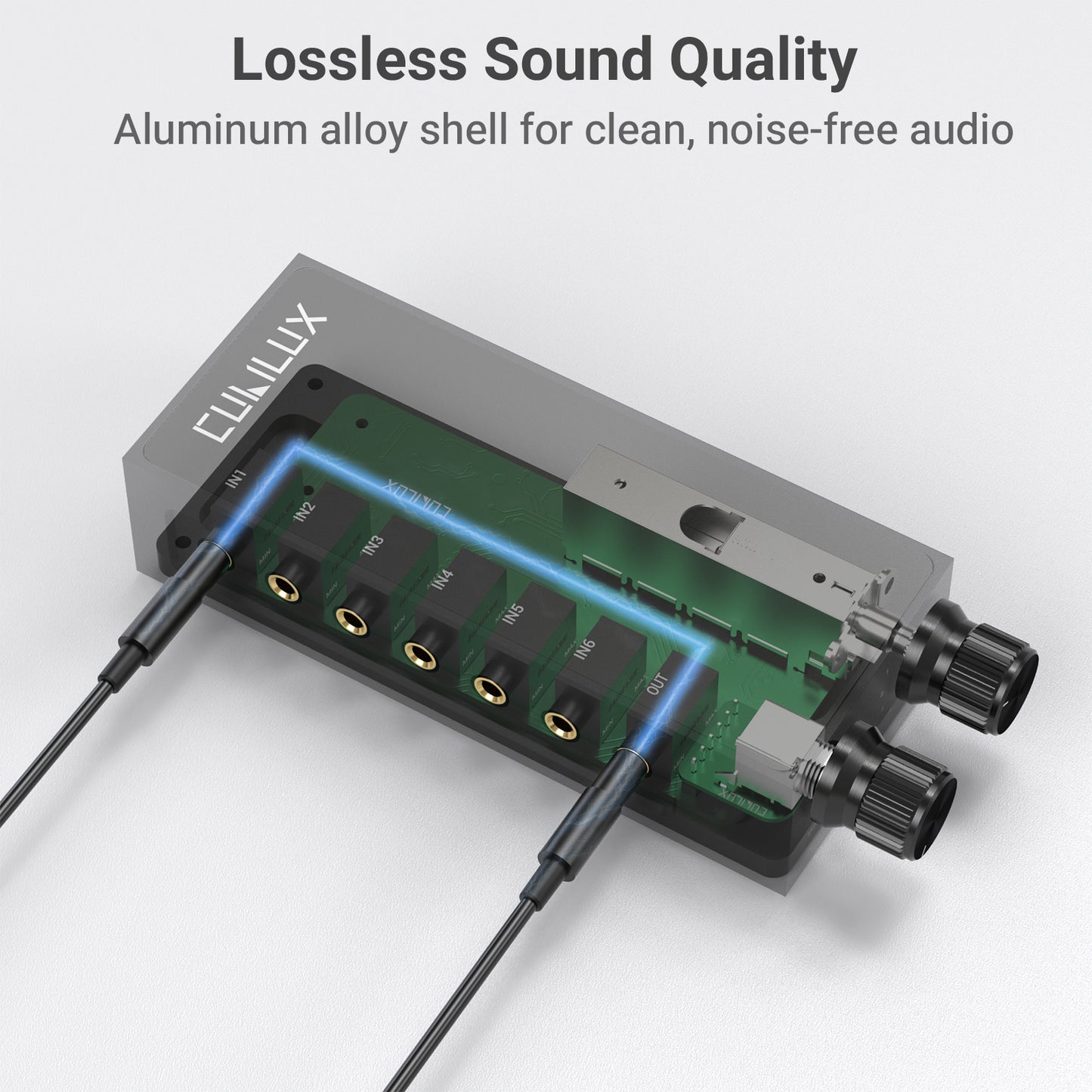 3.5mm 6-in-1 Stereo Audio Switcher with Volume Control & Mute