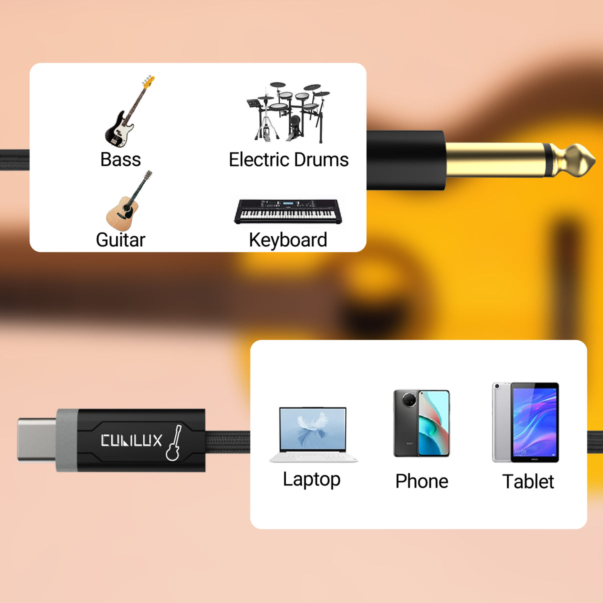 USB C to 6.35mm Guitar Cable – Cubilux