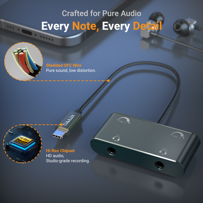 USB C Dual Headset Adapter with Volume Control