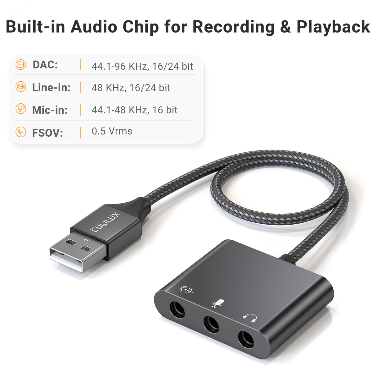 USB A to 3.5mm Recording Adapter, 1/8" Aux to USB Line in Adapter