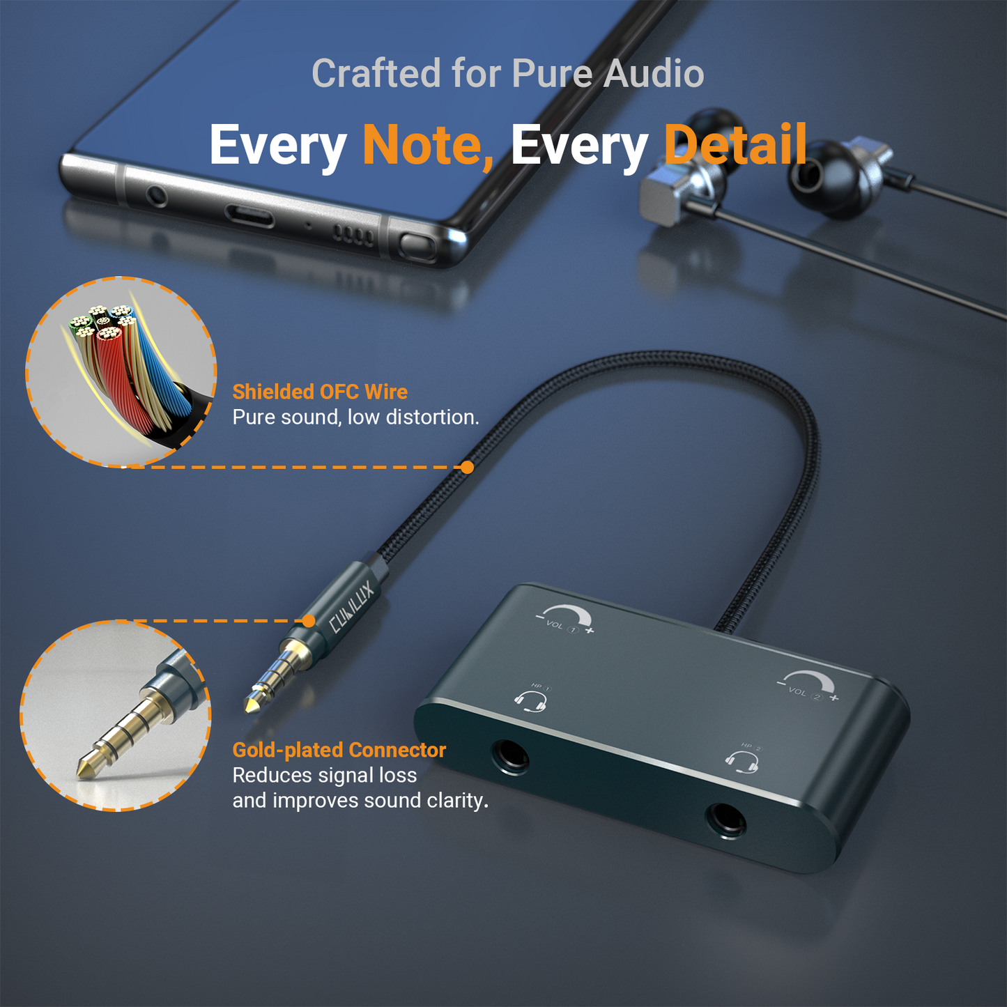 3.5mm Dual Headset Adapter with Volume Control