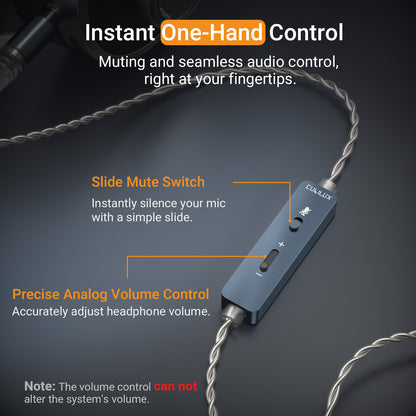 3.5mm Headphone Cable with Boom Mic, Mute Switch, Volume Control, 6 FT