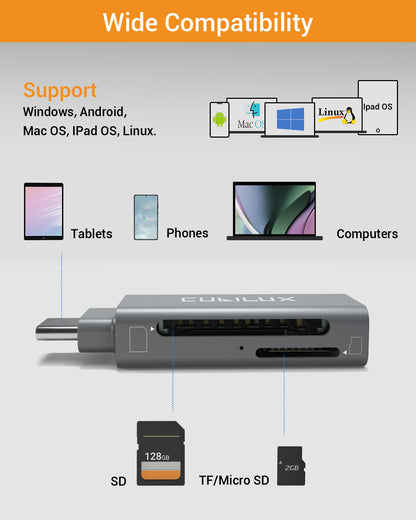 2-in-1 USB Type C SD Card Reader-Gray