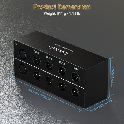 4-Way XLR Stereo Audio Passive Splitter