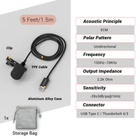 Unidirectional USB C Lavalier Microphone 1.5m