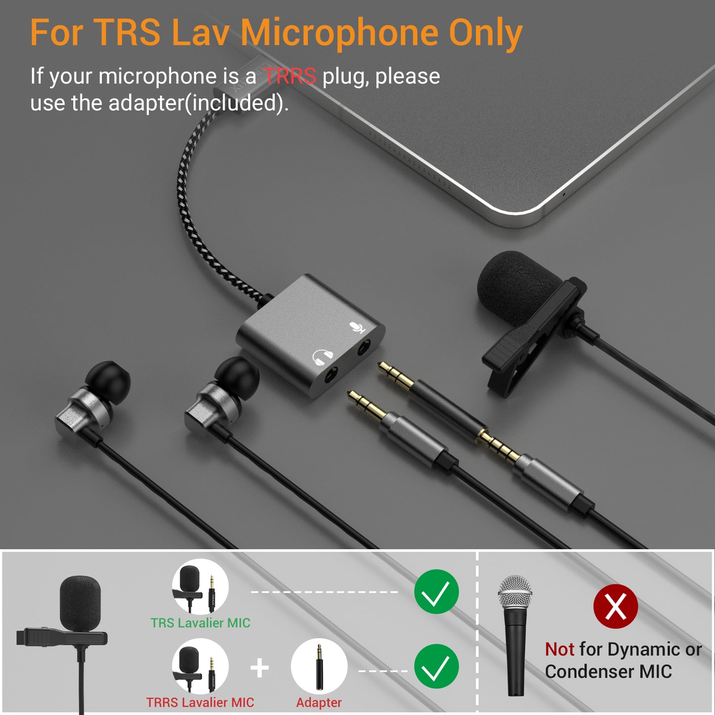 USB C to 2*3.5mm Audio&MIC Splitter-Gray