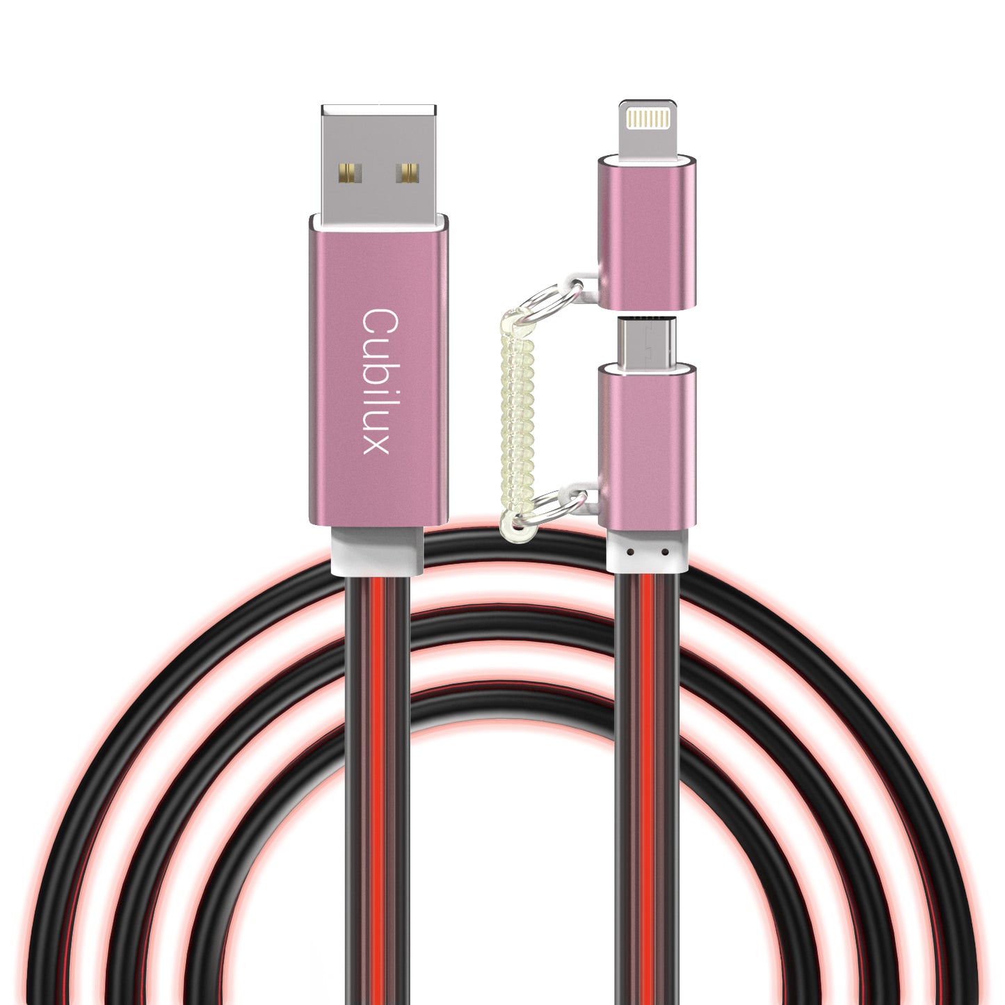 Glowing Lightning & Micro USB Charging Cable-Red,2FT