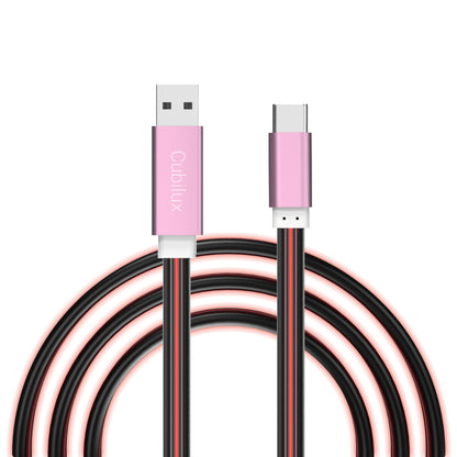 Glowing USB C Car Charge Cable-Red,3FT