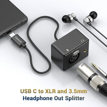 USB C to XLR Lapel/Dynamic Microphone and 3.5mm Headphone Out Splitter
