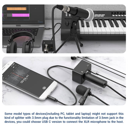 3.5mm TRRS Plug to XLR Lapel Microphone and 3.5mm Headphone Out Splitter