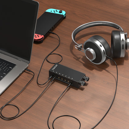 3.5mm 6-in-1 Stereo Audio Switcher with Volume Control & Mute