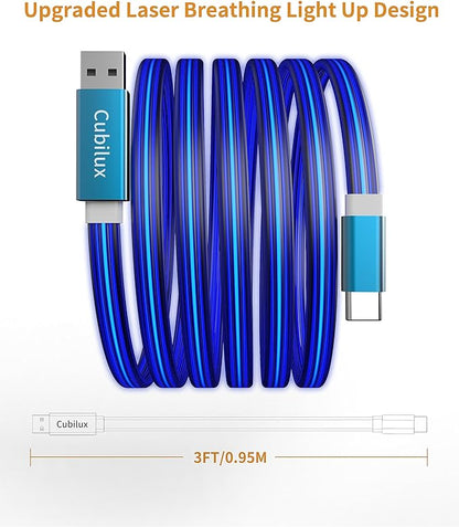 Glowing USB C Car Charge Cable-Blue,2FT