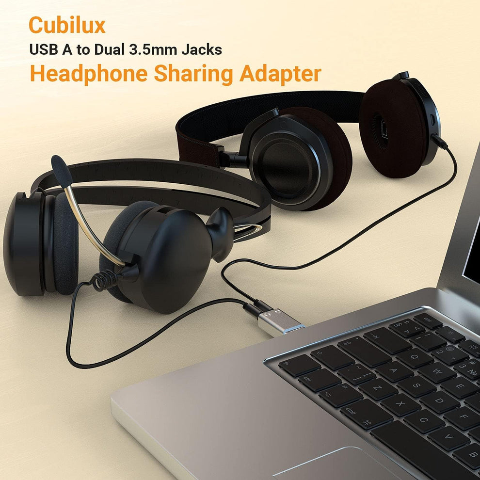 USB A to Dual Headphone Splitter Cubilux