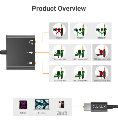 USB C to Dual 3.5mm Audio Interface
