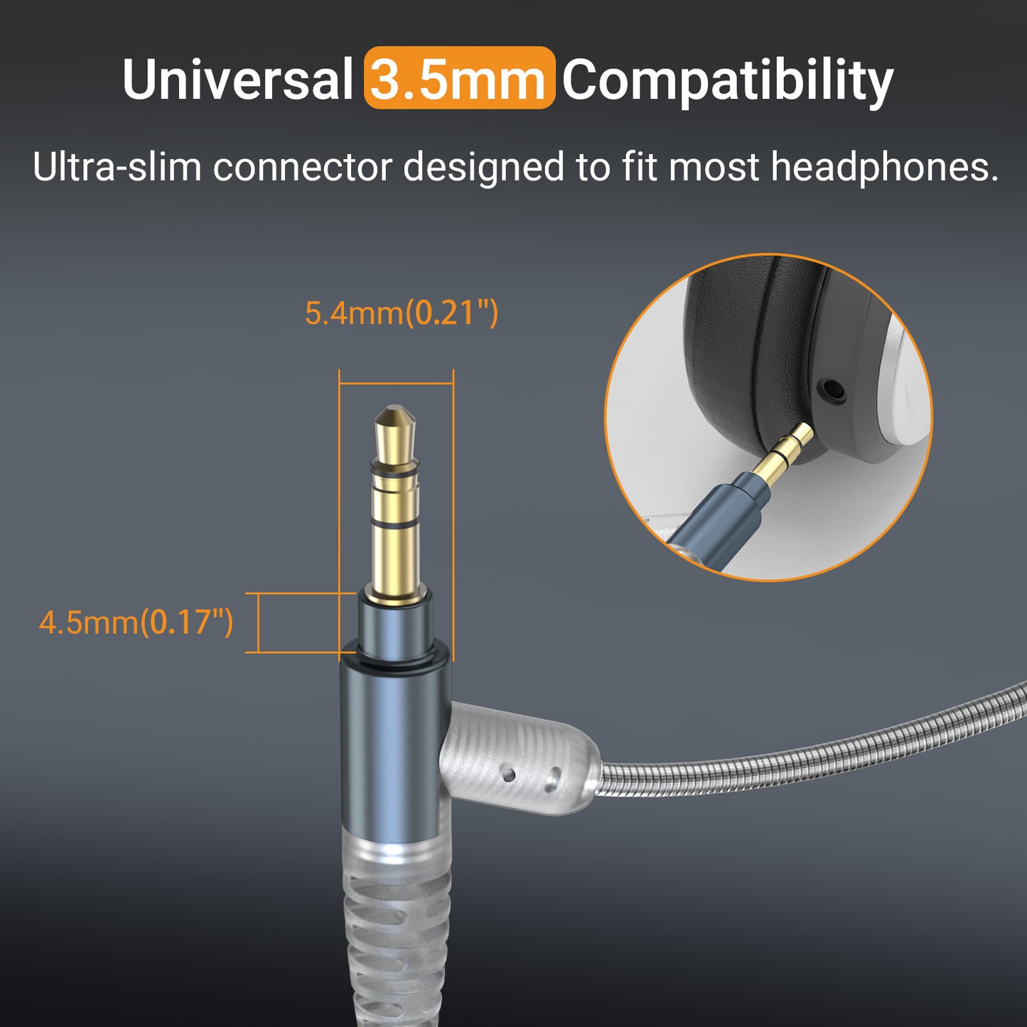 3.5mm Headphone Cable with Boom Mic, Mute Switch, Volume Control, 6 FT