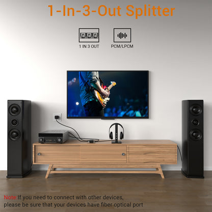 1-to-3 SPDIF/Toslink Optical Audio Splitter