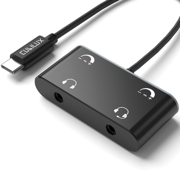 USB C Dual Headphone Splitter with Volume Control